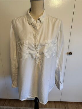 White Long-Sleeve Button Popover Shirt